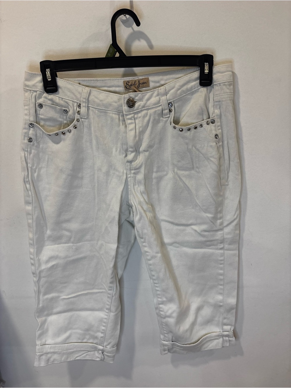 Earl Jean White Studded Rhinestone Y2K Ankle Capri Pants